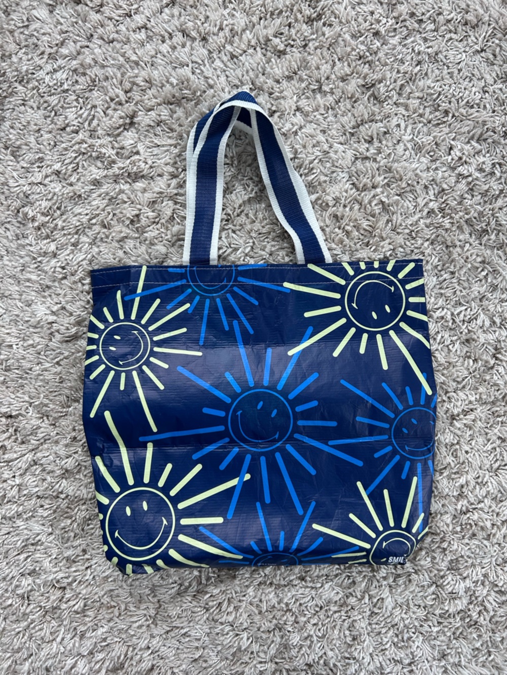 Blue Smiley Sunburst Tote Bag